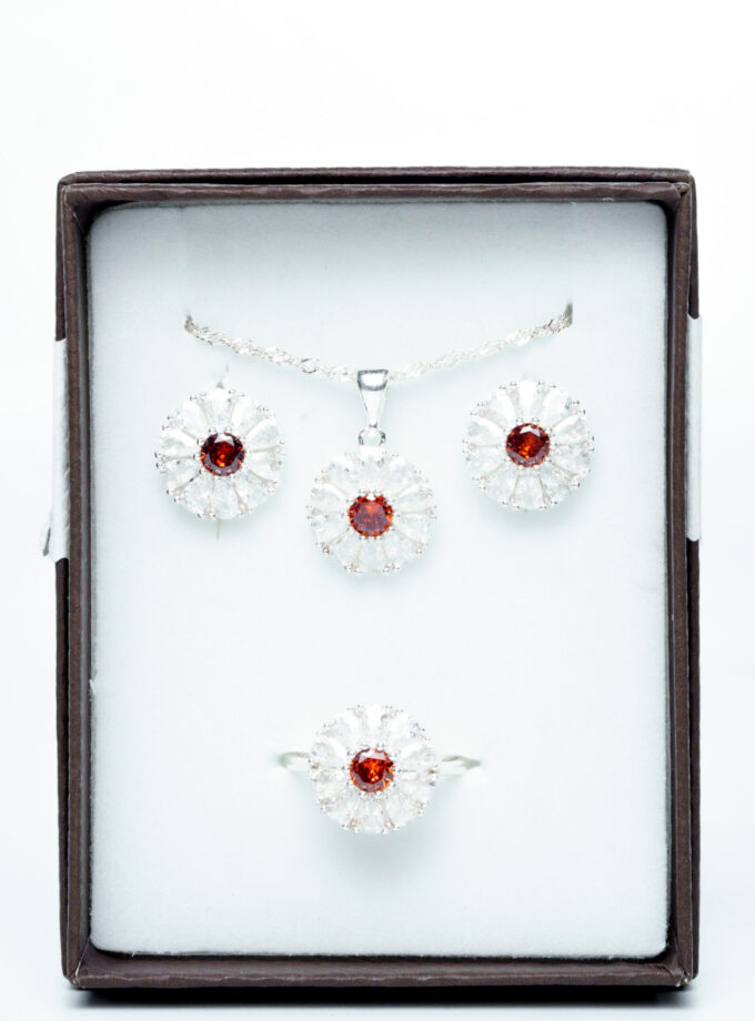Bijoux argente pierre cornaline motif rouge